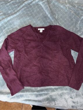 Athleta Plum V-Neck Ribbed Sweater